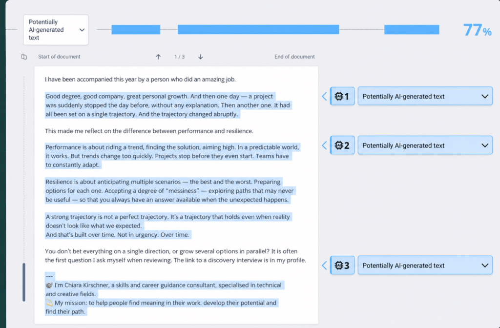 Letimio AI-generated content detection highlighting potentially AI-generated text