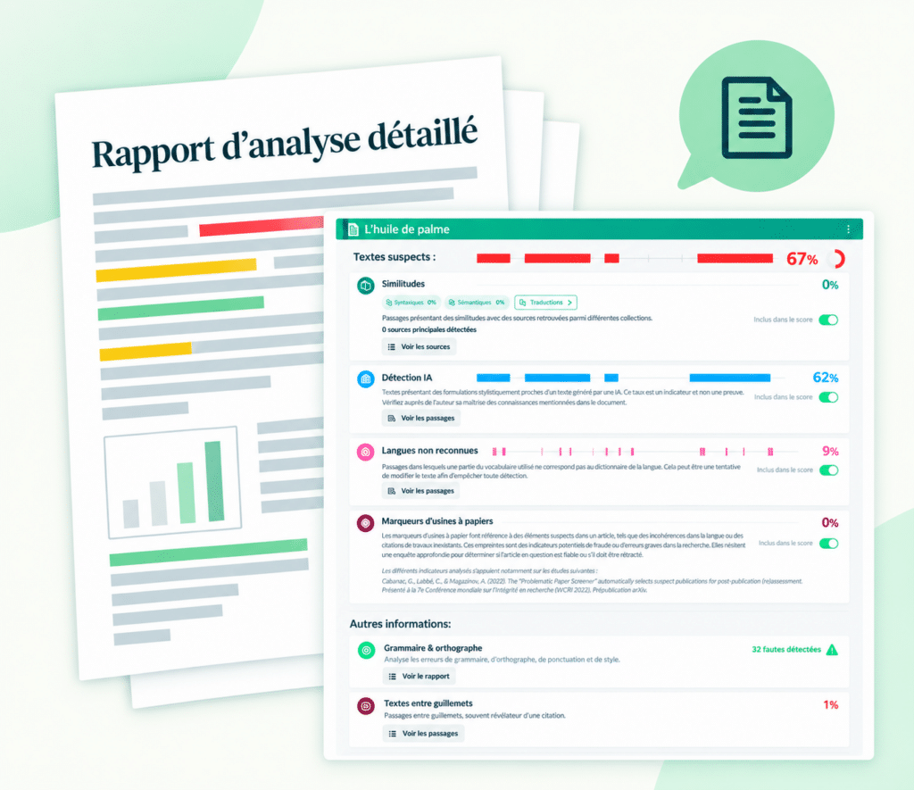 Rapport d’analyse détaillé Letimio présentant les sources, les indicateurs et les passages analysés d’un contenu